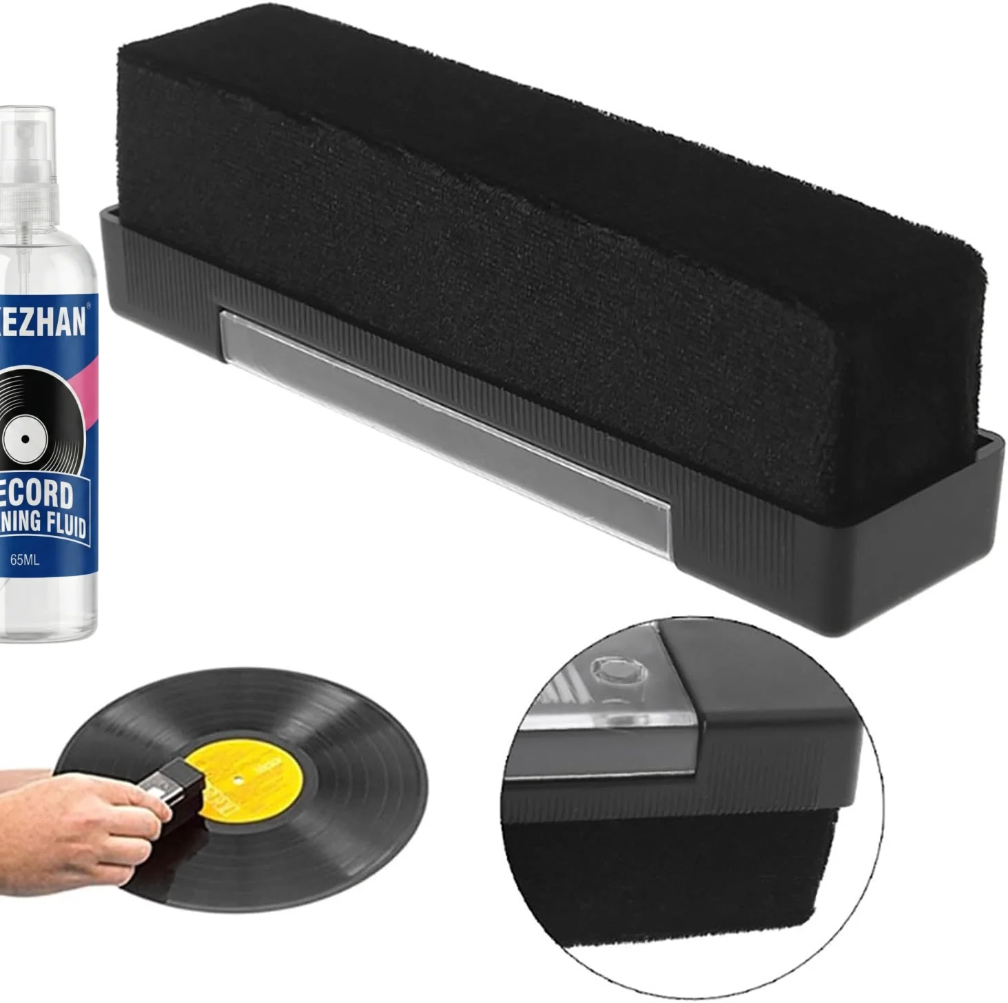 Schallplattenreiniger-Set mit 65-ml-Spray, antistatischer Samtbürste und Stylus-Reinigungswerkzeugen für den sicheren Einsatz auf Vinyl-Plattenspieler – Detail 4