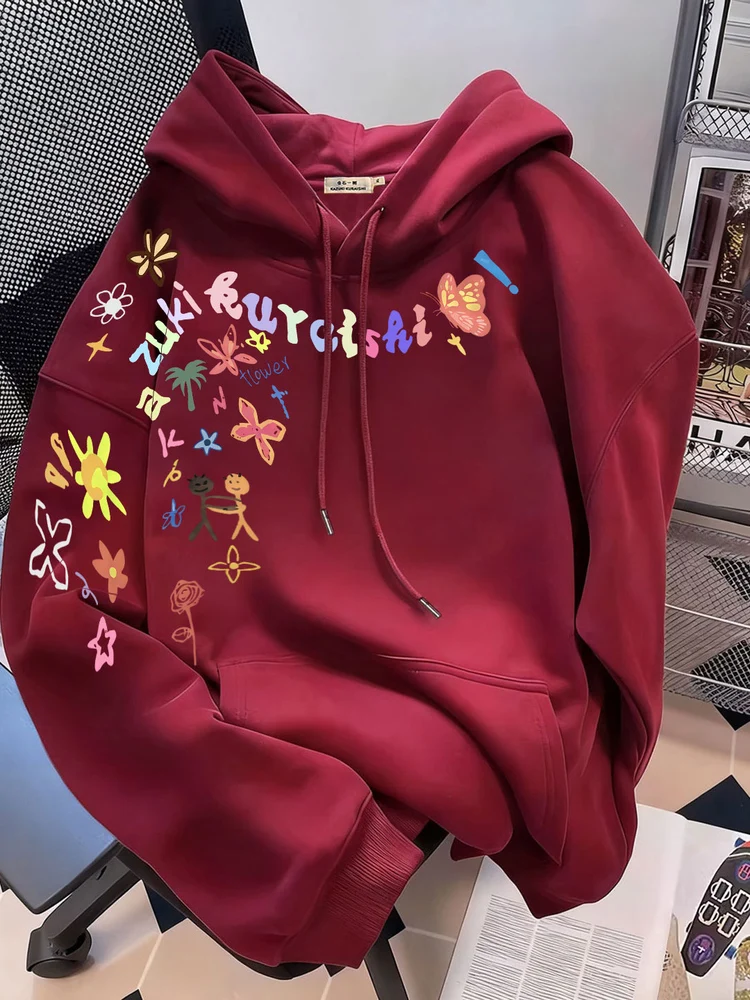 

Fce Lined Long Sve Hoodie Men's Loose Fit Printed Sweatirt Casual Sle Comfortable Warm Autumn Winter Top