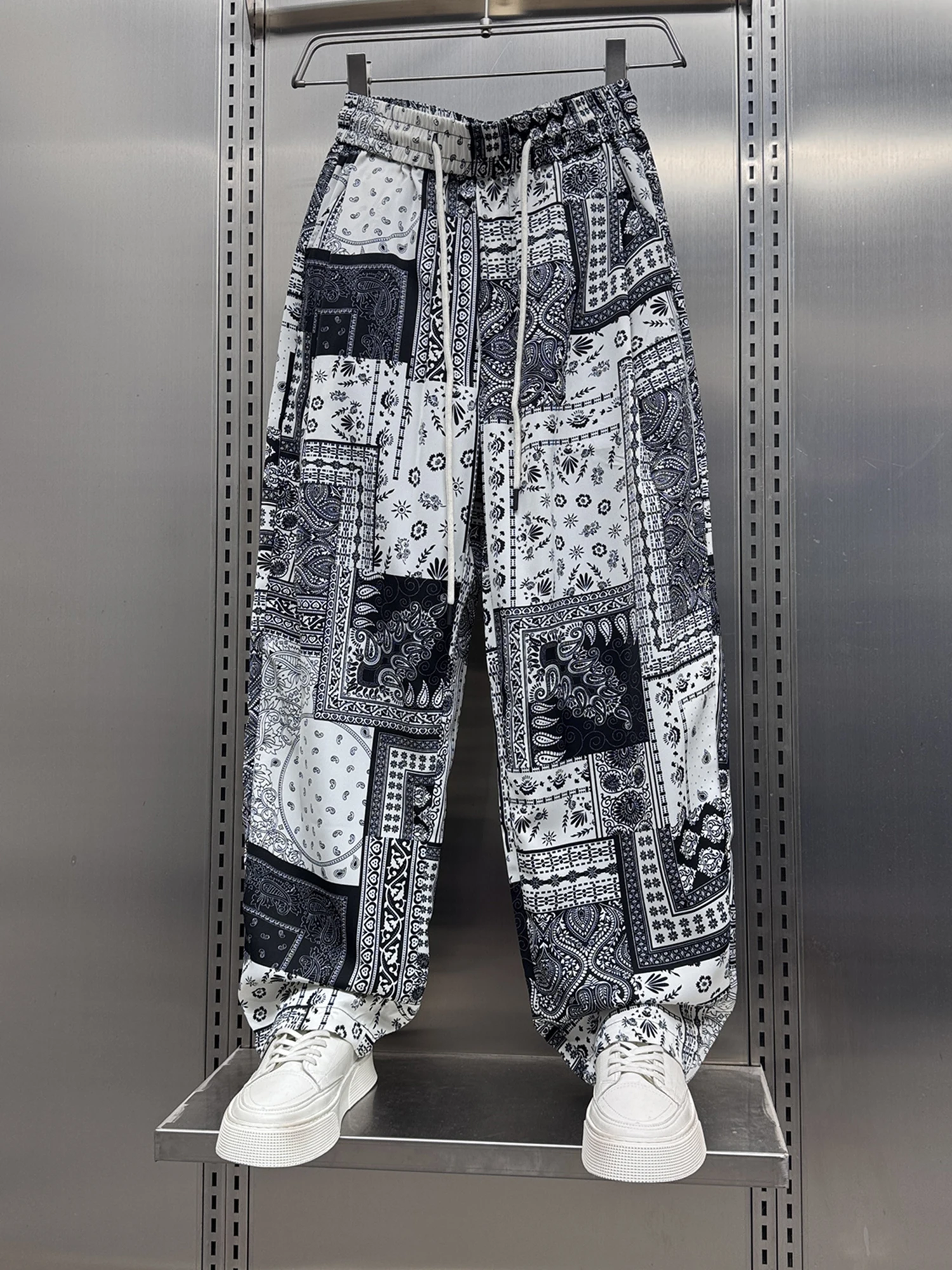 2025 Summer New Fashionable Trendy Men's Ice-feeling Ethnic Casual Pants Handsome Drape Straight Fashion Versatile Harlan Pants