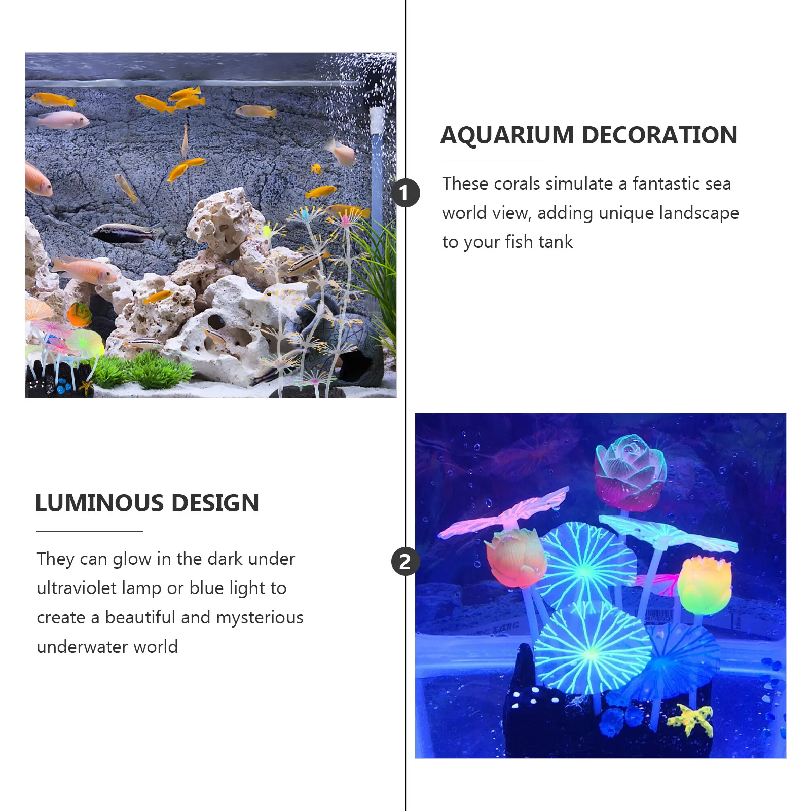 

4pcs Aquarium Coral Decorations Fish Tank Glowing Simulation Silicone Reusable Coral Ornaments Suction Cups Wave In Water Unique
