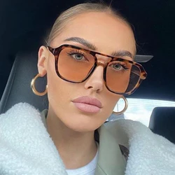 Double Bridge Leopard Square Women's Sunglasses Fashion Retro Candy Colors Sun Glasses Female Eyewear Brand Designer Oculos
