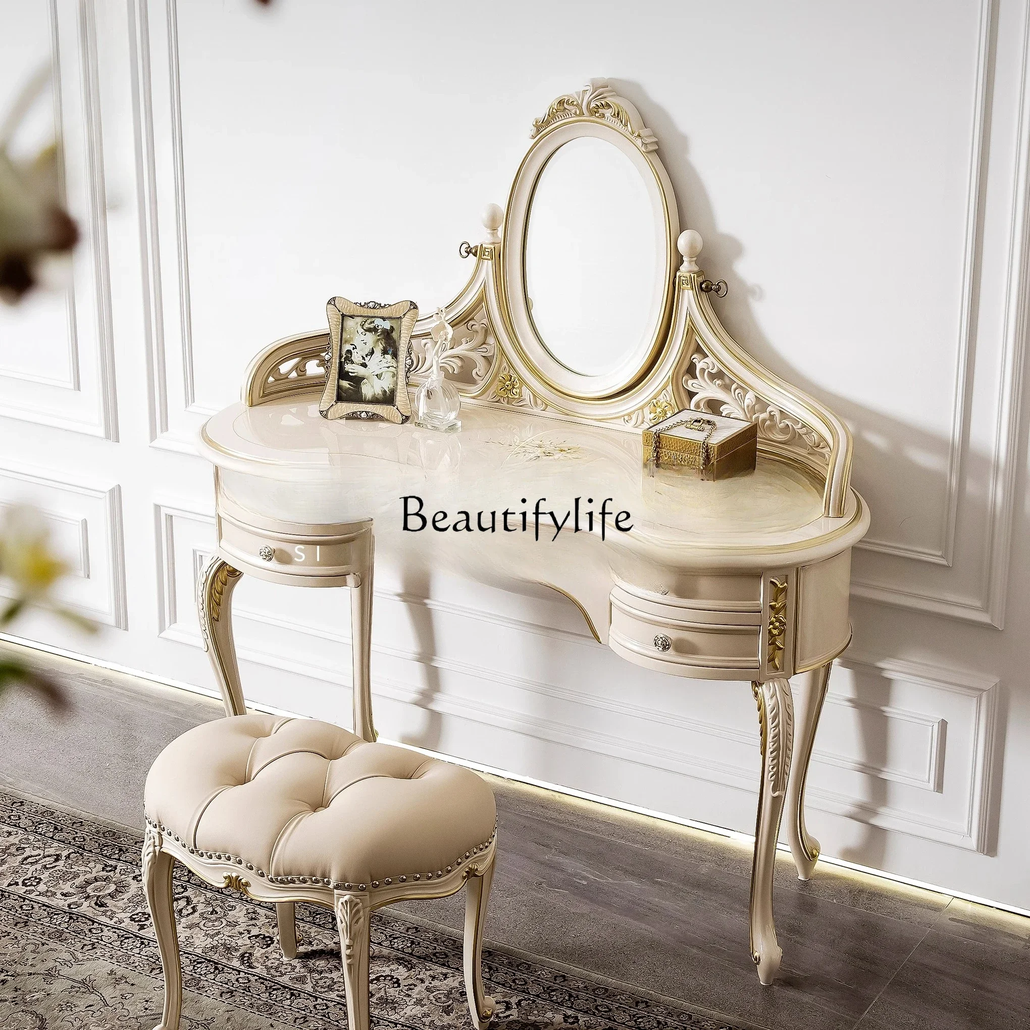 

yj9 French retro dresser luxury European solid wood makeup table dressing table mirror