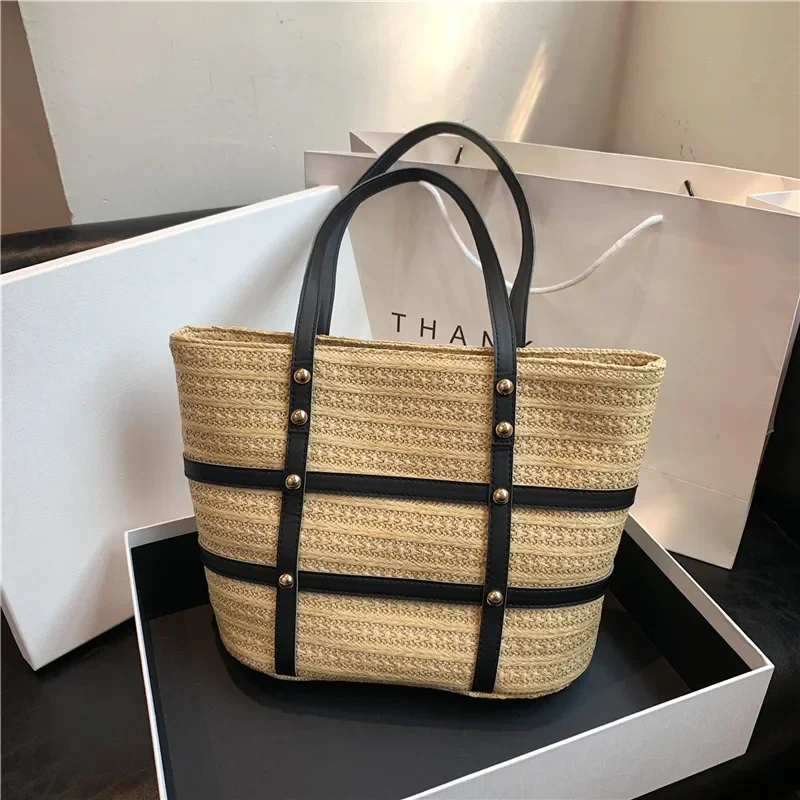 

Woven large-capacity stylish and simple casual bag versatile ins shoulder tote bag