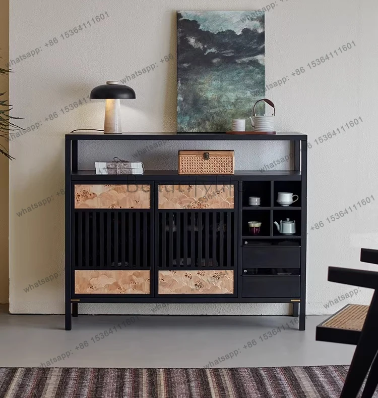 

Sideboard next to the second-hand solid wood dining room storage cabinet in the entrance retro wall-against sofa