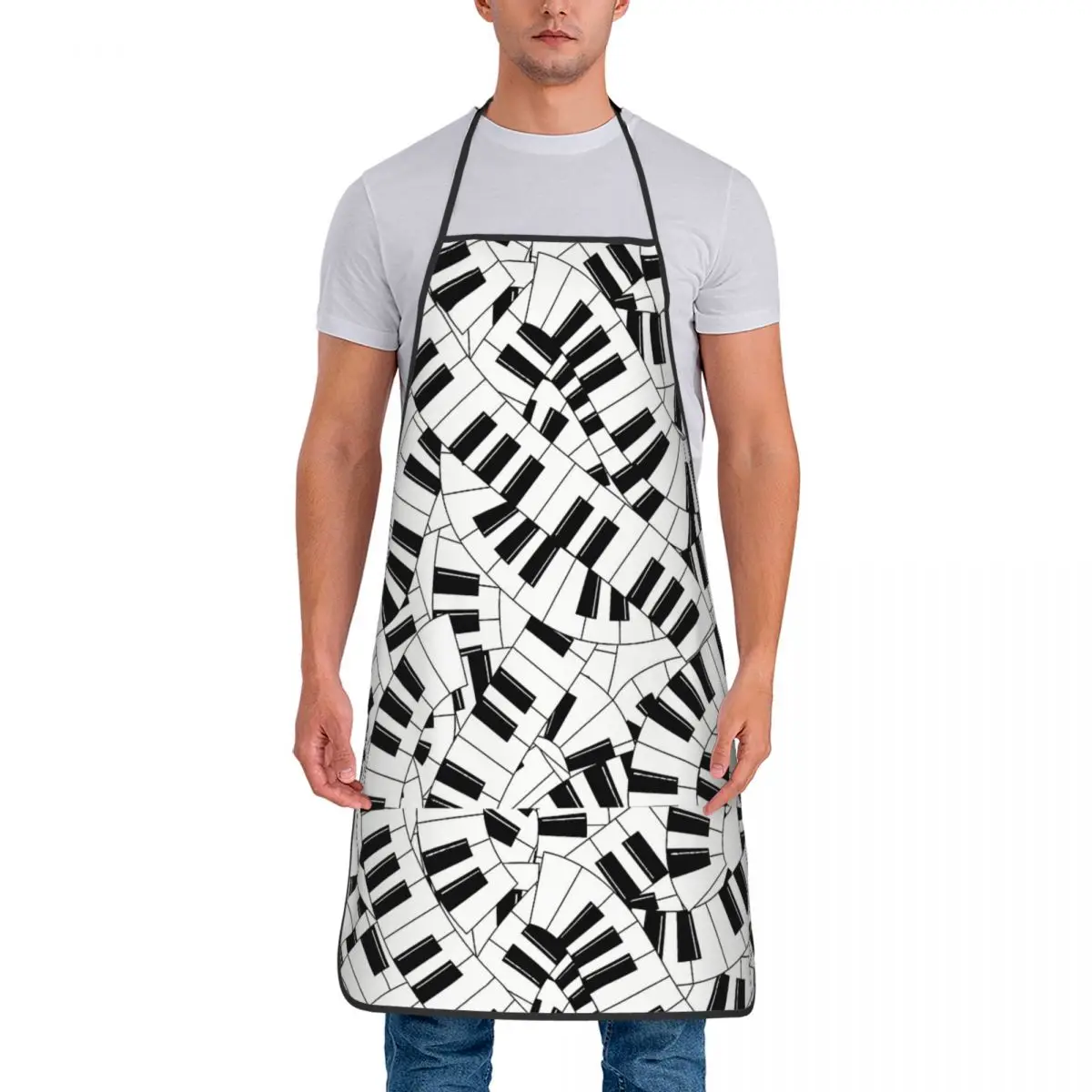 Funny Piano Keys Modern Art Aprons for Women Adult Unisex Kitchen Chef Bib Music Notes Tablier Cuisine Cooking Baking Painting