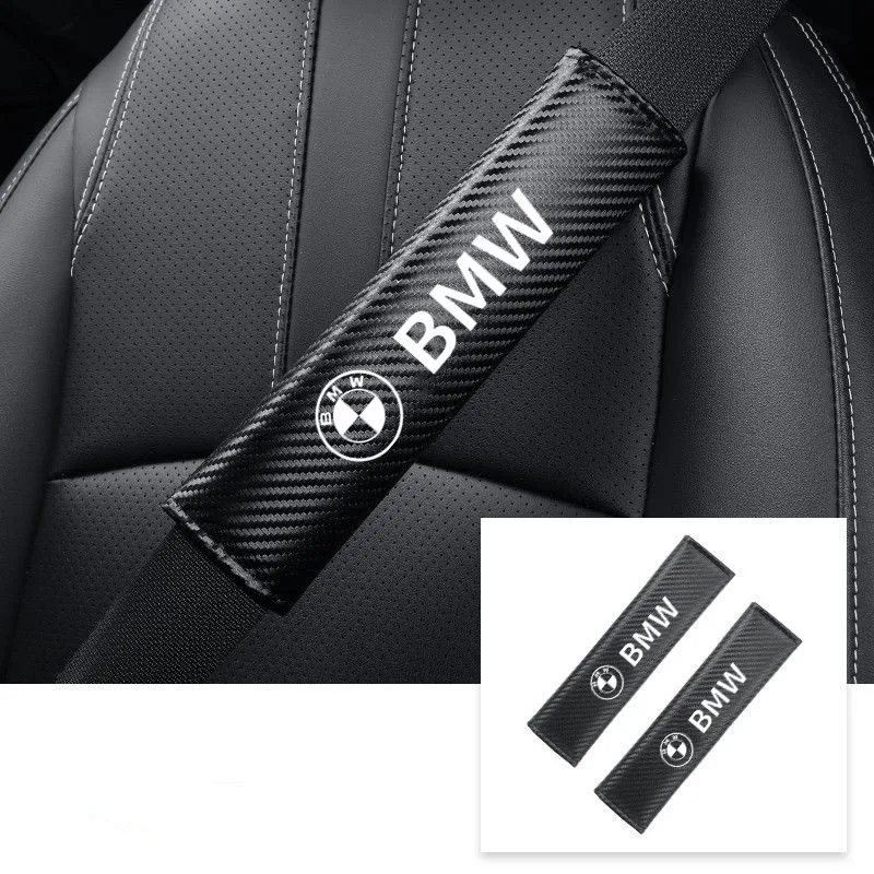 2Pcs Carbon Fiber Leather Car Safety Belt Pad Shoulder Covers for E39 E46 E90 E60 F10 F11 F30 G20 G21 G31 G38 G60 X1 X3 X5 X7 Z4