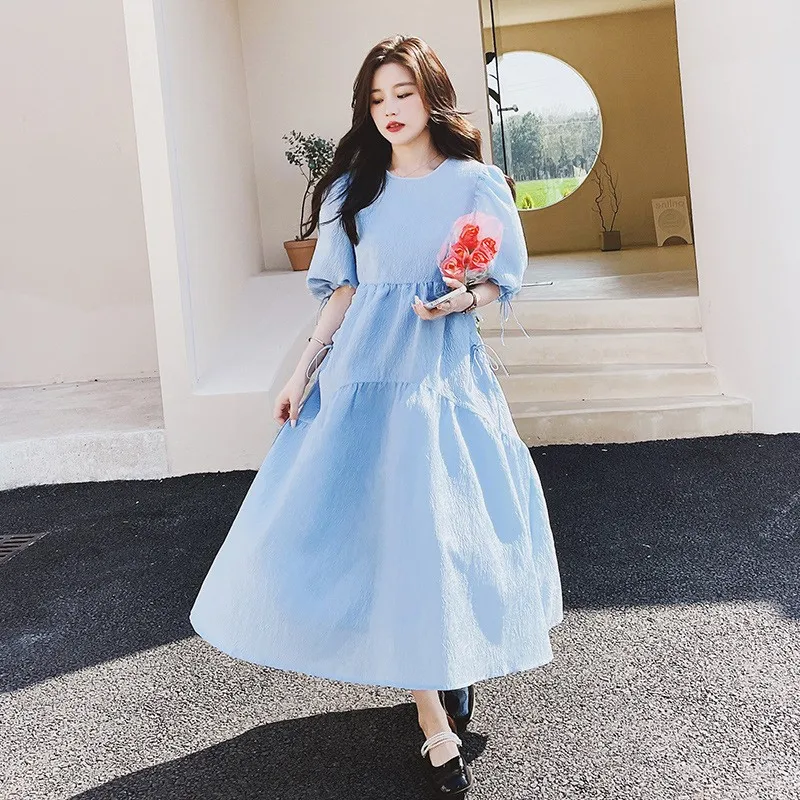 Sweet Princ Sle Bubble Sve Dr High Waist Women's Summer Dr Slimming Ele Faionable Polyester Fiber