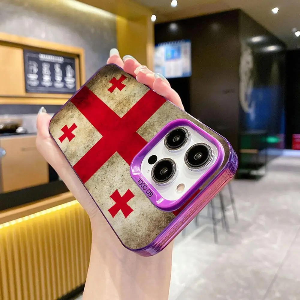 Custodia per cellulare con bandiera della Georgia per iPhone 17 16 15 14 13 12 11 X XR XS 8 7 Pro Max Plus Cover viola traslucida di lusso
