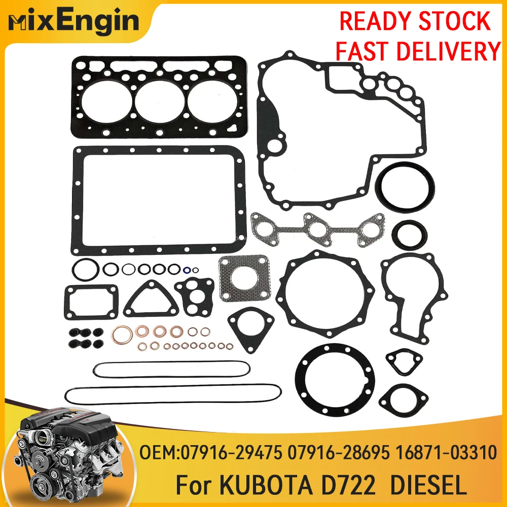 

Engine Full Gasket Kit Excavator Repair Parts For Kubota Bobcat 316 320 322 323 D722 D782 3D66 Diesel 07916-29475 07916-28695
