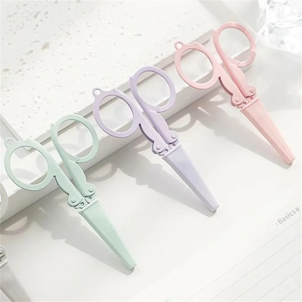 Morandi Color Folding Scissors Key Chain Paper Work Stationary Scissors Stainless Steel School Paper Cutter Office Supplies