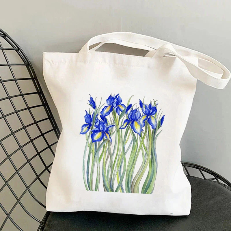 Tote Shoulder Lady Bag Harajuku Shopping Canvas Bag girl handbag Women Shopper bag Blue Forget Me Not Blooms Cosmos Flowers Bag