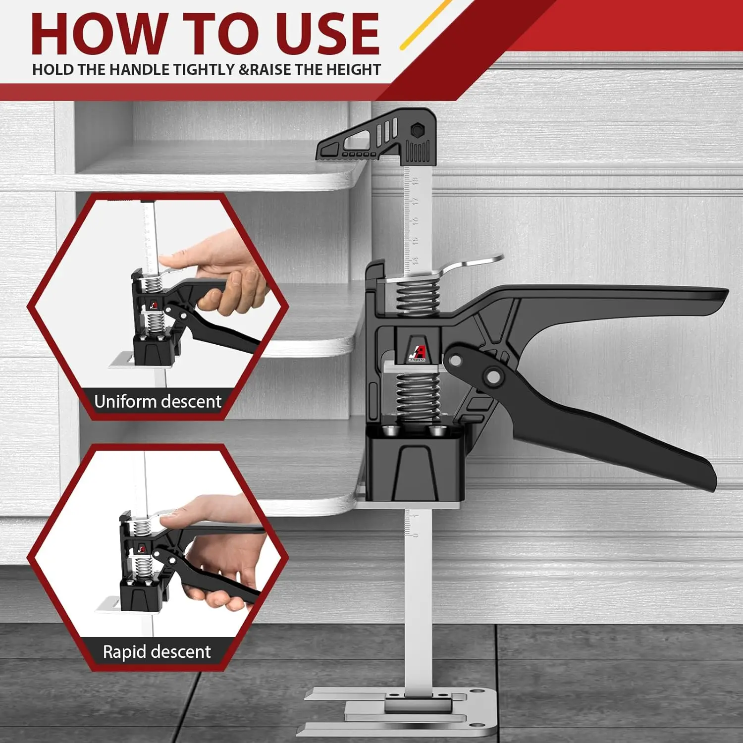Multifunctional Furniture Jack for Cabinet & Tile Installation, 440LBS Load Capacity, Adjustable Height Tool