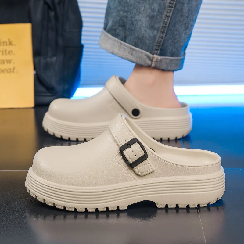 Thick-Soled Slippers for Men Summer New Style Slip-On Lazy Outdoor Non-Slip Height-Increasing Retro Closed-Toe Slippers