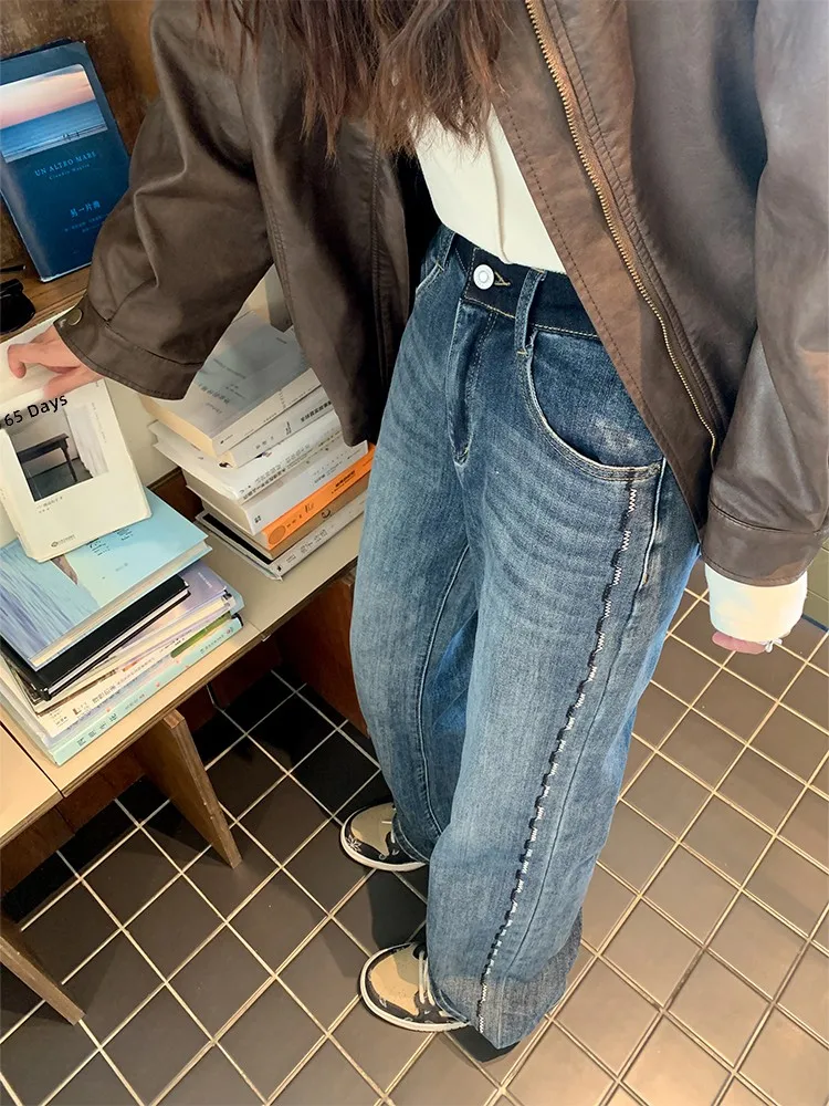

Прямые брюки с высокой талией, винтажные синие джинсовые брюки с завышенной талией, женские весенние новые утягивающие модные женские джинсы