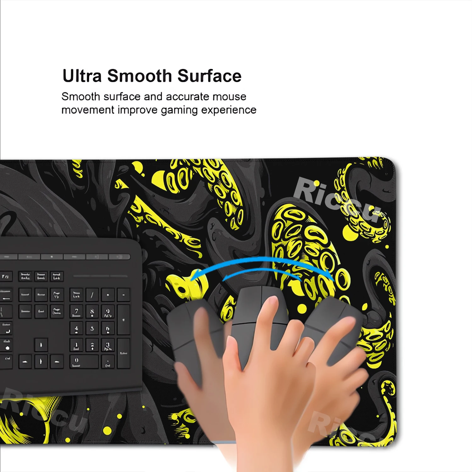 HD Art Octopus Mousepad Large Gaming Keyboard Mouse Mat Rubber Mouse Pad Purple Deskpad Black Mousemat Extended Tablemat 900x400