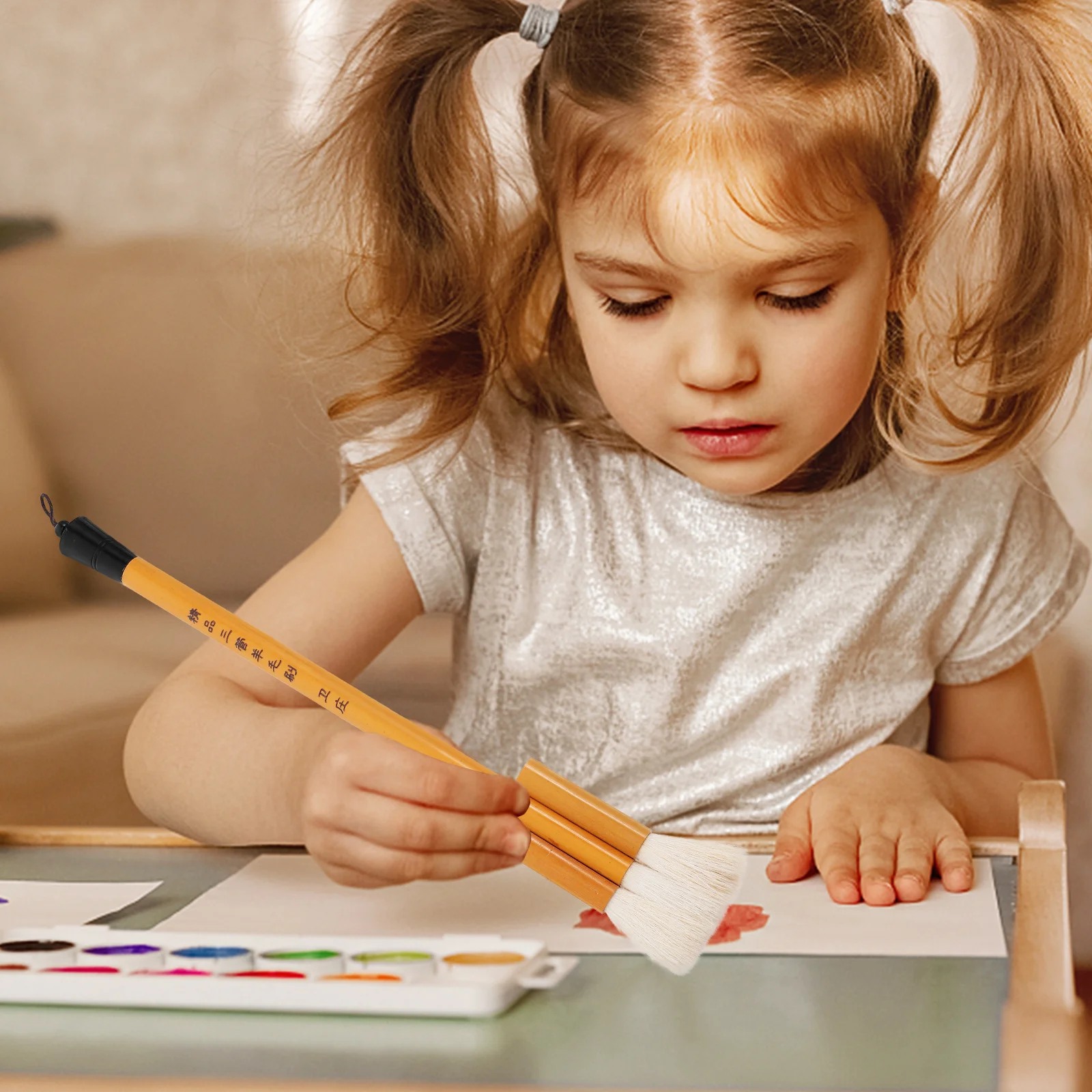 فرشاة طلاء الصوف بمقبض من الخيزران، فرشاة رسم بالألوان المائية، أداة فنية محمولة لمستلزمات الحائط #2