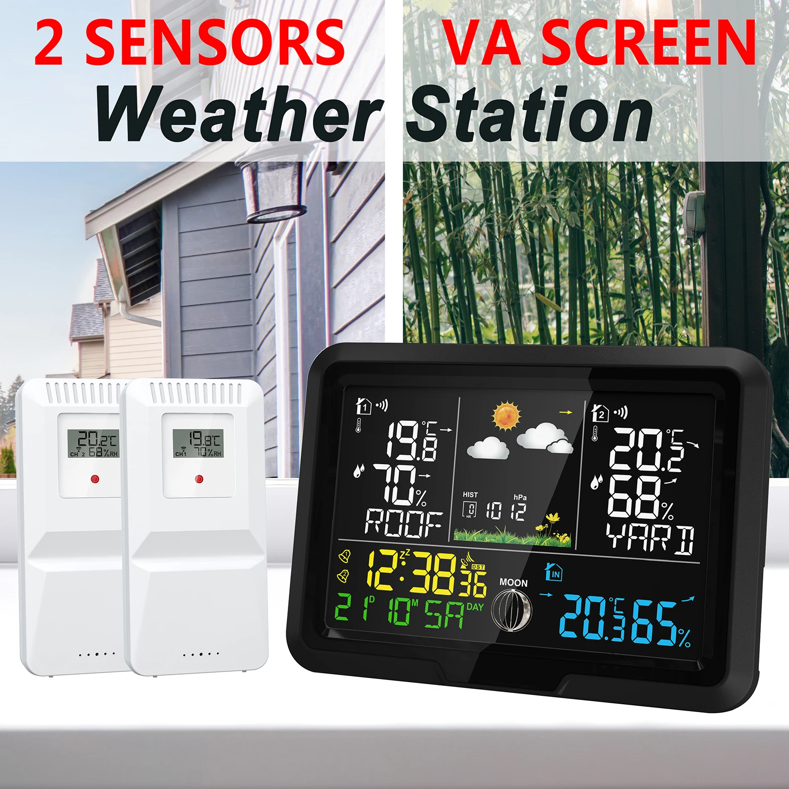 محطة الطقس ميزان الحرارة الرقمي مع جهاز استشعار HD VA عرض محطات الطقس المنزلية مقياس دقيق لدرجة الحرارة والرطوبة