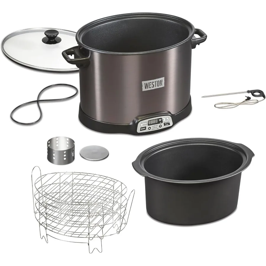 Olla de cocción lenta programable 2 en 1 XL, ahumador eléctrico de interior de 10 cuartos con estante para fumar de 3 niveles para carne, queso y más lavavajillas Sa