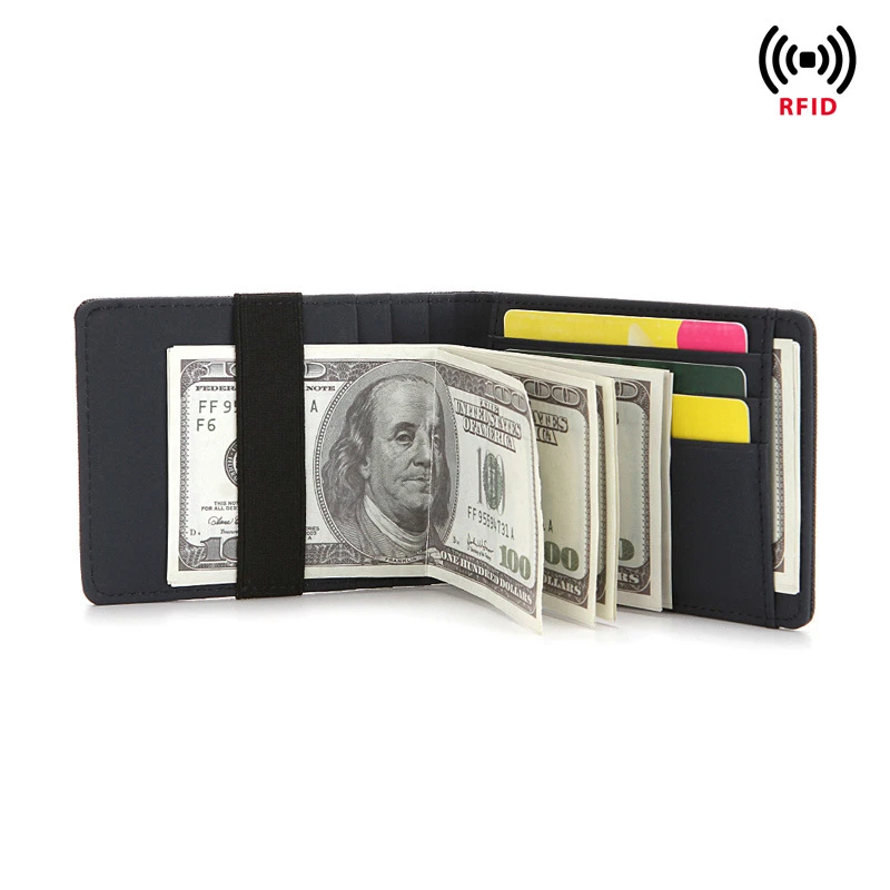 

RFID Vintage Money Clips for Men Credit Card Holder PU Leather Thin Wallet Cash Ticket Clip Small Purses Free Shipping to Brazil