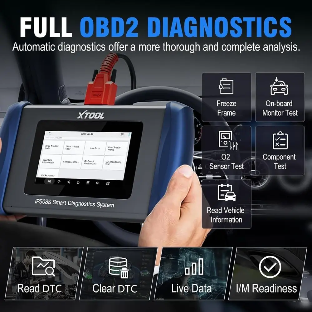 2 Scanner Diagnostic Tool IP508S: Code Reader for Cars & Trucks with 15 Resets, Crank Sensor Relearn, ABS Bleed, CAN FD for GM,