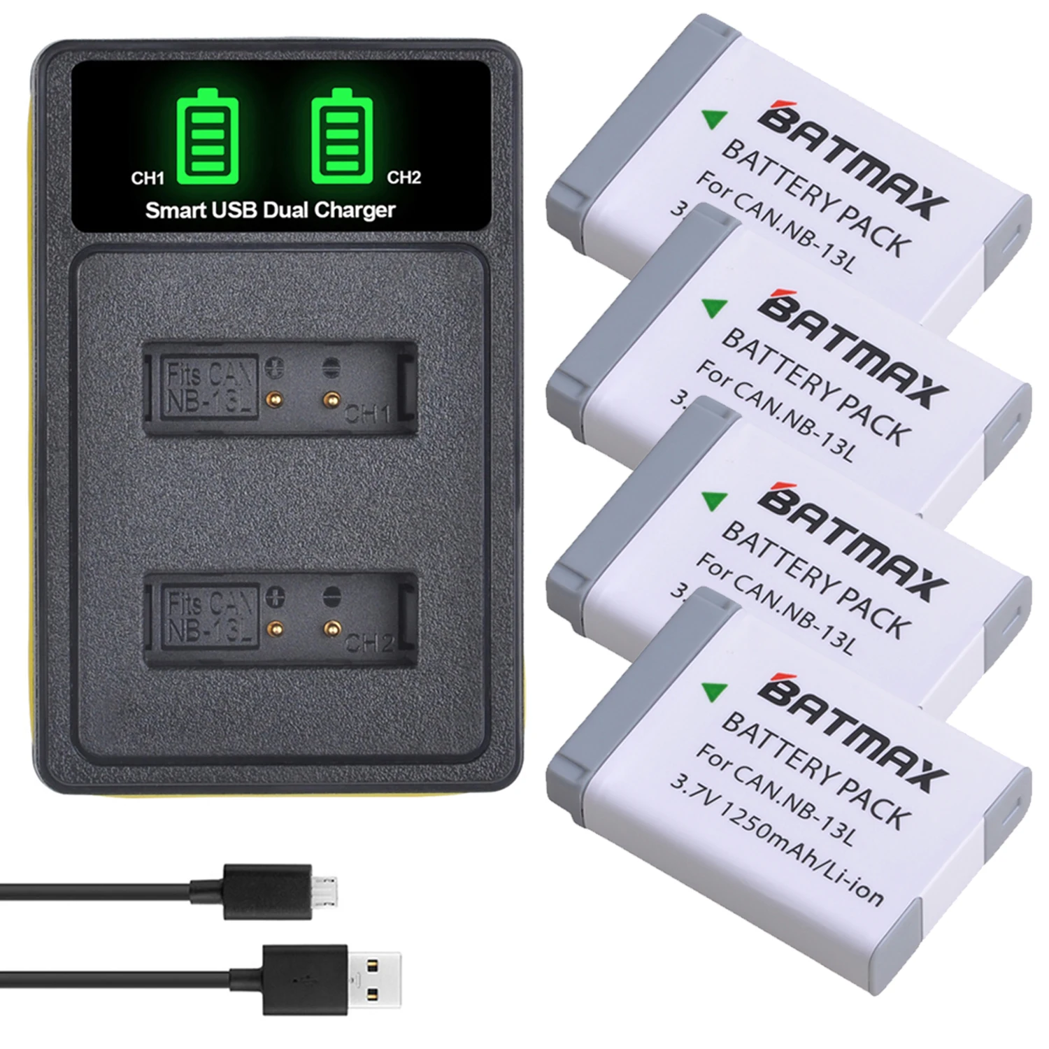 

Batmax NB-13L NB13L Battery+LED Dual Charger with Type C Port for Canon PowerShot G5X G7X G9X G7 X Mark II G9 X,SX620