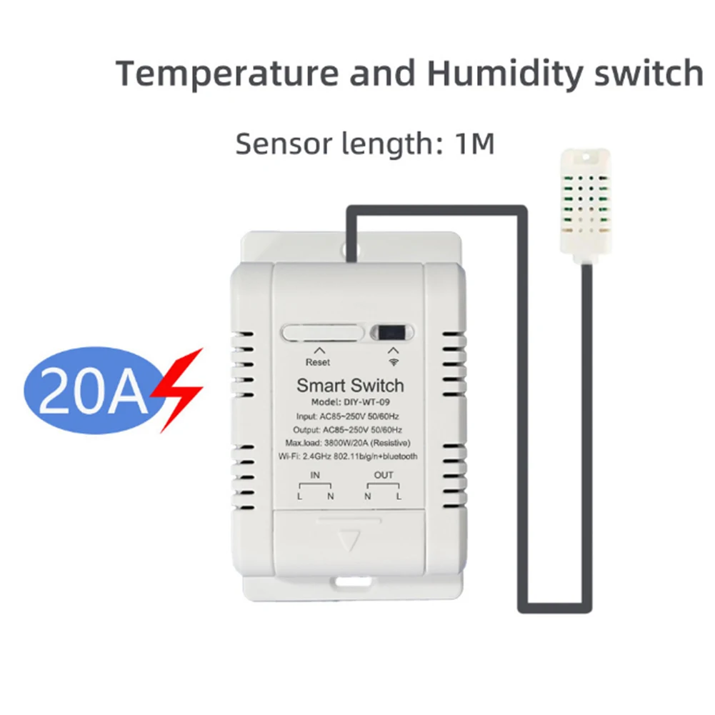 1 peça th16 wifi interruptor inteligente de controle de temperatura e umidade 16a/3500w interruptor à prova d'água sem fio funciona com casa