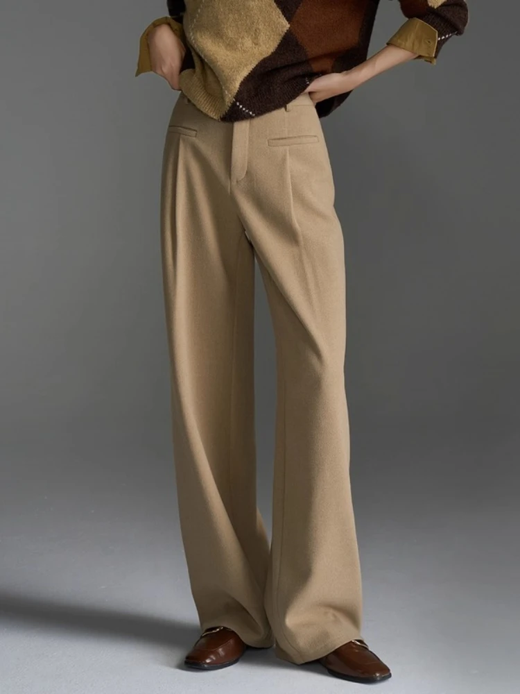 

OLrain Autumn Simple Pants for Woman 2025 New Solid Wide-leg Casual Long Pant Commute High-waisted Straight Trousers O57QK001821