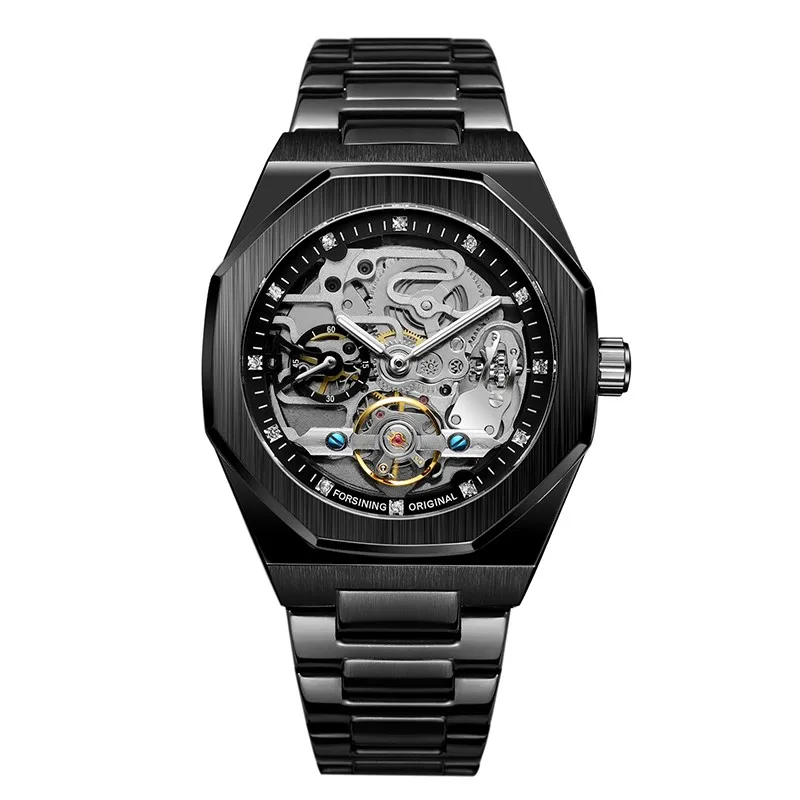 Fashion Forsining Top Brand Silver Mens Watches Top Luxury Automatic Mechanical Stainless Steel Business Skeleton Wristwatch