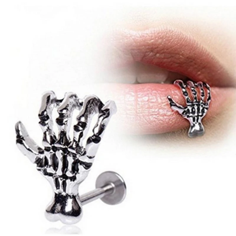 Hand Shape Devil Hand Kylie Lip Ring Ear Piercing Jewelry Skeleton Plam Stud Ring Accessories