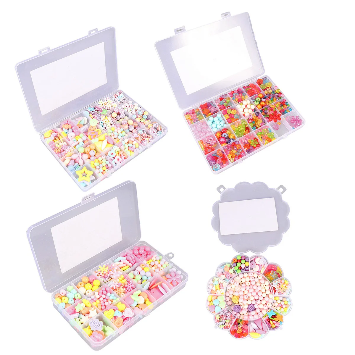 Juego de 24 Rejillas con 480 Cuentas de Plástico de Colores para Manualidades, Material de Bricolaje para Niños, Actividad de Aprendizaje Práctico