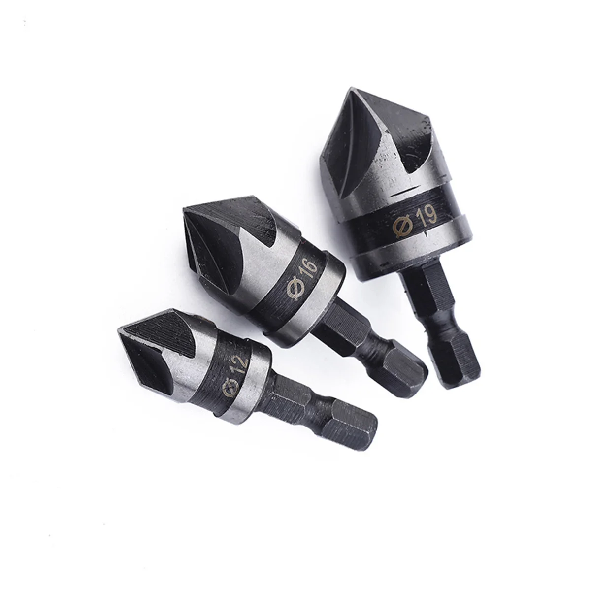 

3pcs 5 Flute Countersink Drill Bit Set 90 Degree Carbon Steel For Wood Plastic Fast Change Milling Cutter Bits Tool Parts