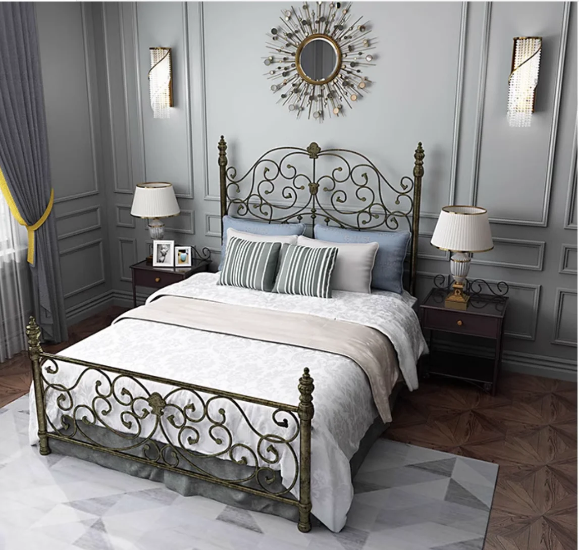 Wrought iron bed Double bed European style retro Princess Light luxury single bed 1.8m 1.5m thick reinforcement