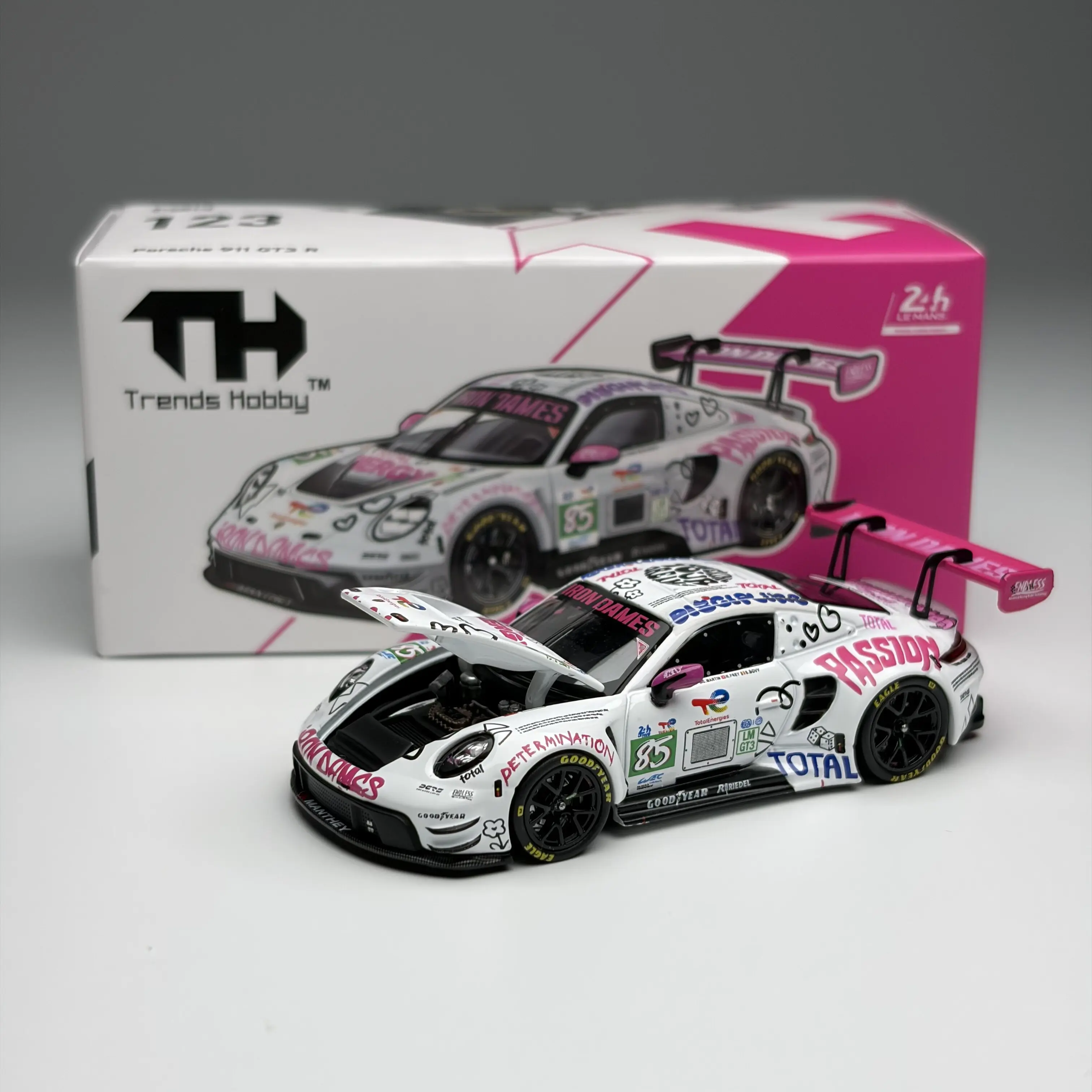 Trends Hobby TH 1:64 911 GT3 R "Iron Lady" Lackiertes Legierungsmodell