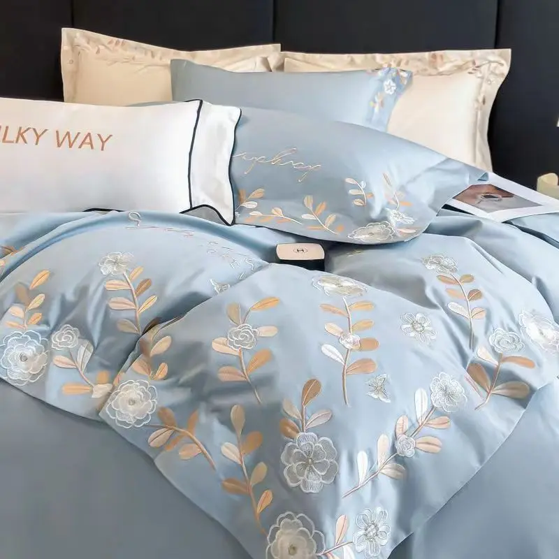 4pcs Bedding Set Twin Queen King Size 100% Cotton Embroidered Duvet Cover Set Single Double Bed Sheet Bed-Linen Pillowcases