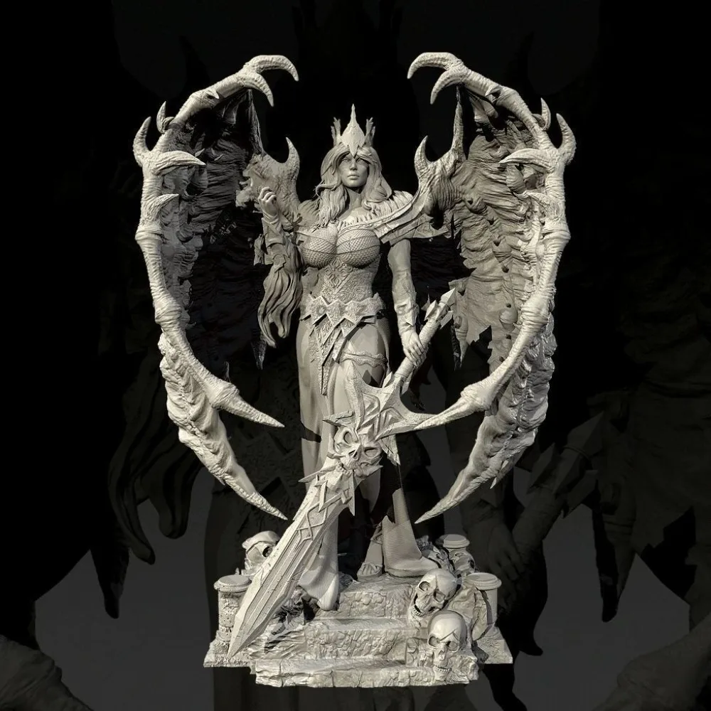 50mm 75mm 90mm Dark Angel Demon Queen 3D Printed Model Resin Blank White Sculpture Figurine Miniature Decoration Craft