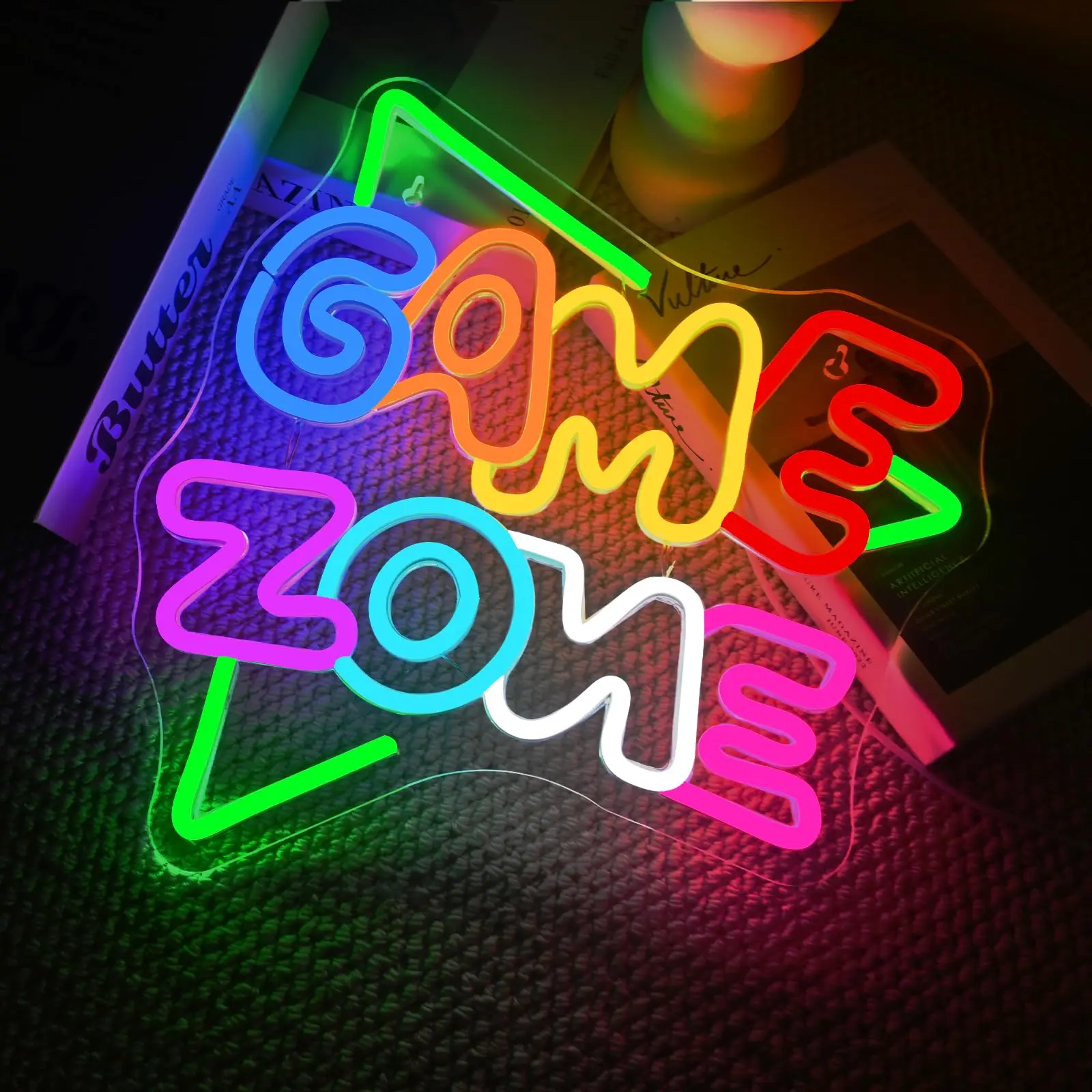 لافتات غرفة الألعاب النيون لمنطقة الألعاب لديكور الحائط وغرفة نوم الأولاد في سن المراهقة رجل الكهف على الإنترنت وديكور غرفة اللعب والحفلات