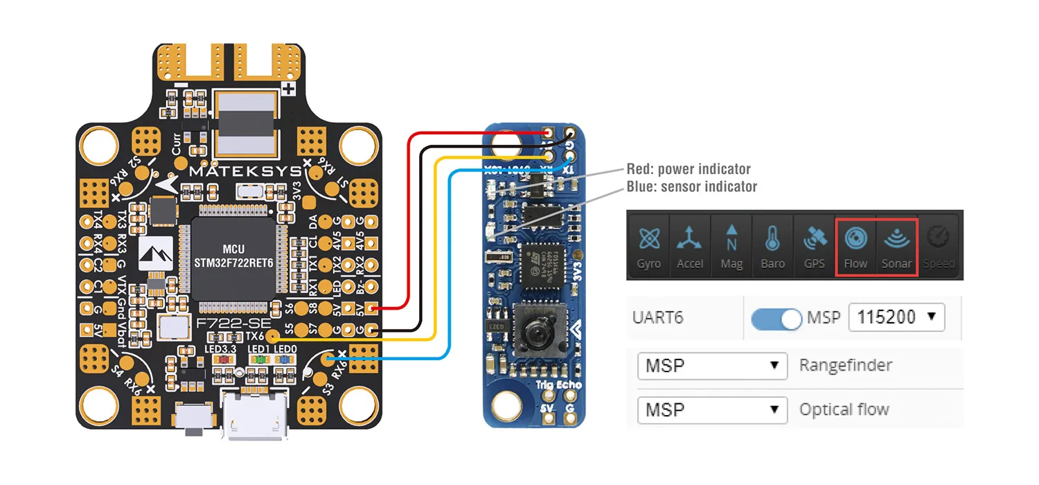 Imagem -06 - Fluxo Óptico Matek & Sensor de Lidar 3901-l0x Pmw3901 Módulo Suporte Inav 2.2.x ou Mais Recente 36*12 mm 2g para rc Drone Fpv Corrida