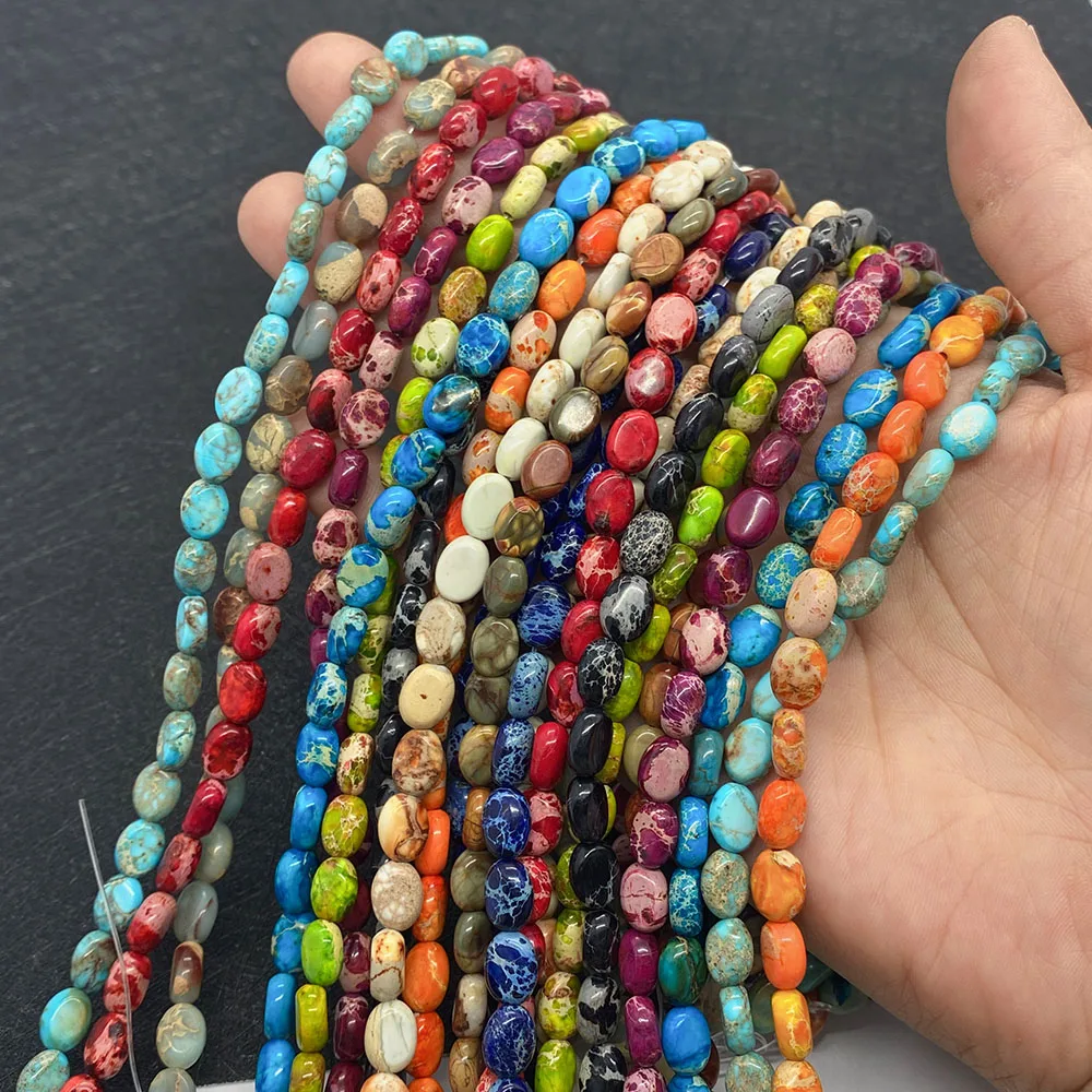 

Oval Natural Emperor Stone Colorful Bead 6x8mm Polished Turquoise Loose Bead Accessory 1strand Handmade Earring Necklace Jewelry
