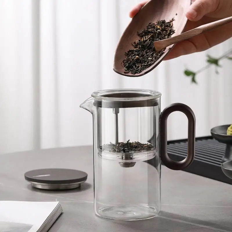 Tea Glass With Infuser Glass Teapot With Magnet Filtration Wood Handle Tea Water Separation Tea Pot With Infuser For Men Women