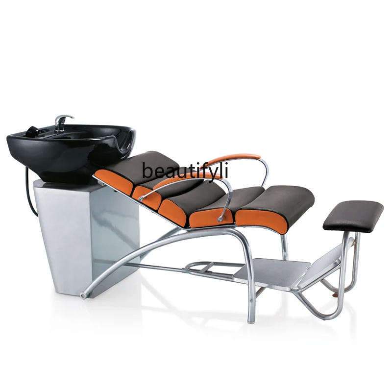 

Lying Half High-End Shampoo Chair Hair Saloon Dedicated Ceramic Basin Stainless Steel Hair Flushing Bed