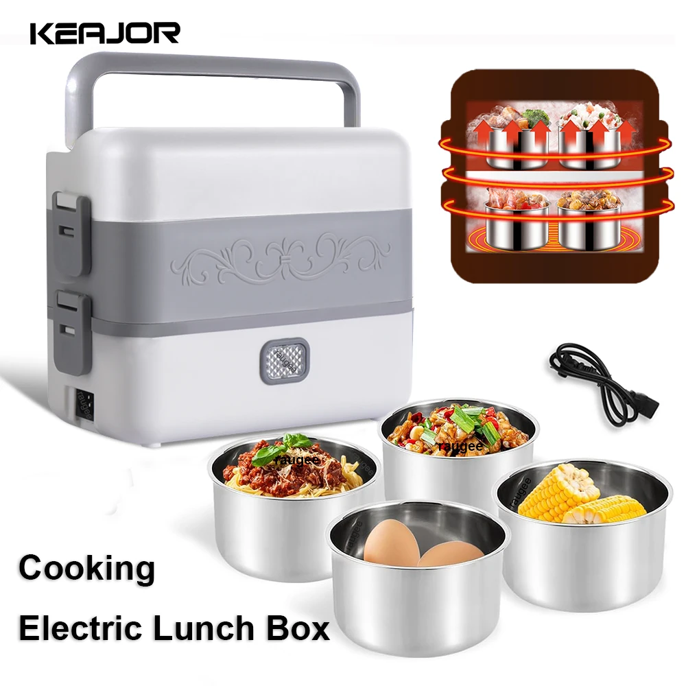 Elektrische Lunchbox, 2,4 l, tragbar, zum Kochen, elektrische Lunchbox, 200 W, schnelle Erwärmung, tragbarer Dampfgarer, Speisenwärmer für Büro, Schlafsaal