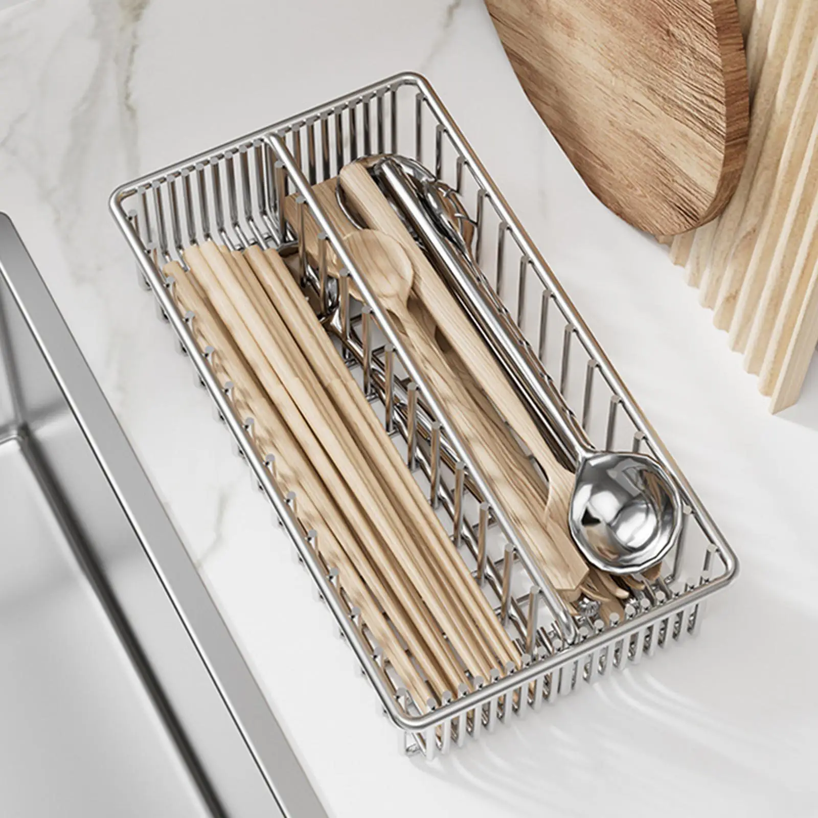 Flatware Basket Practical Cutlery Storage Rack for Home Counter Cabinet