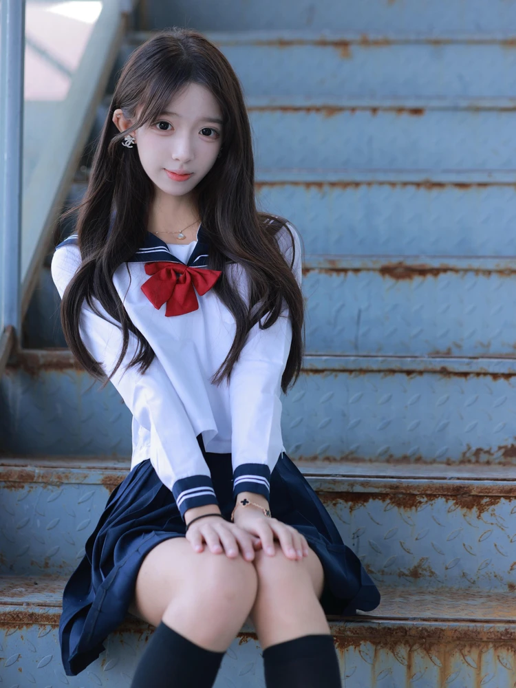 

Original Design Long Sve Sailor Suit Set for Women Autumn Japanese Sle School orm ort Skirt Straight Leg Pants