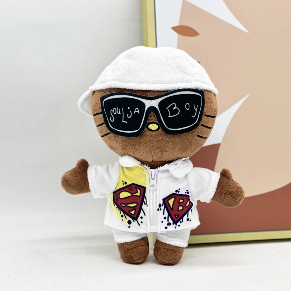 Hello Kitty Soulja Boy Plush Doll with White Casual Suit Clothes Plush Toy Figure Stuffed Toys Boys Girls Birthday Gift