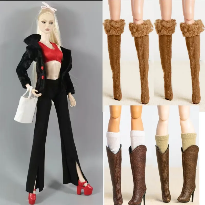 

Supermodel Doll Toy Shoes Accessories Handmade High Heels Boots Fashion Coffee-colored Plush Boots For 30cm 1/6 FR Xianxian Doll