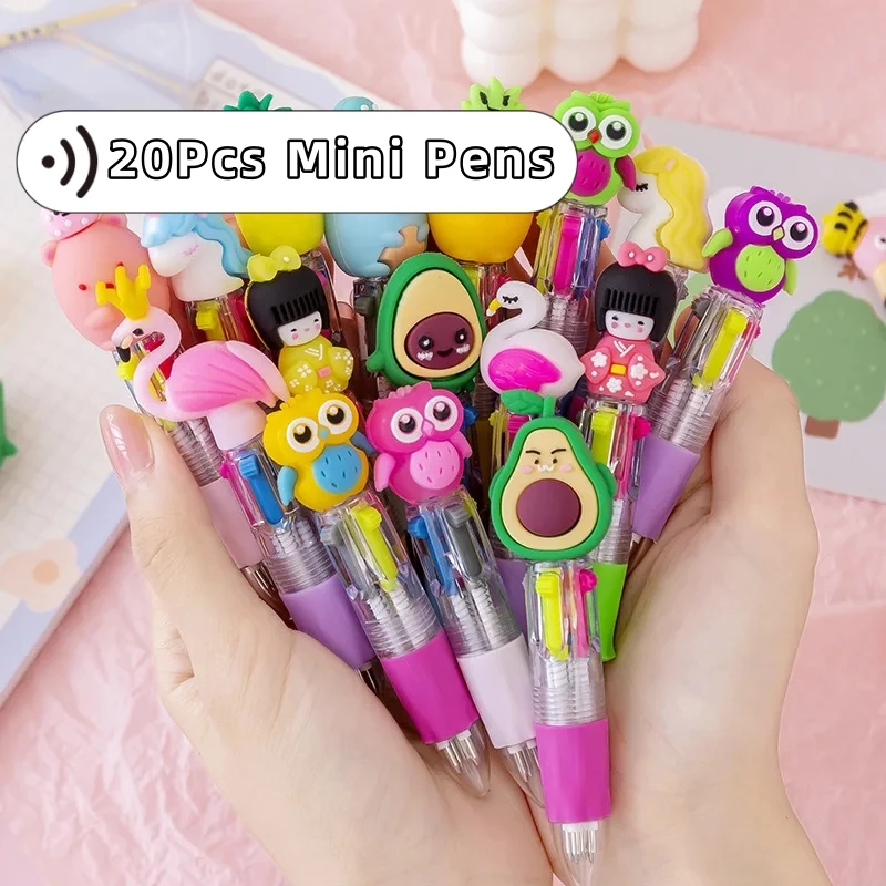 20Pcs/Lot Cute 4 Colors Mini Ballpoint Pen Kawaii Cartoon Avocado Unicorn Girl Multicolor Pens Kids School Stationery Supplies