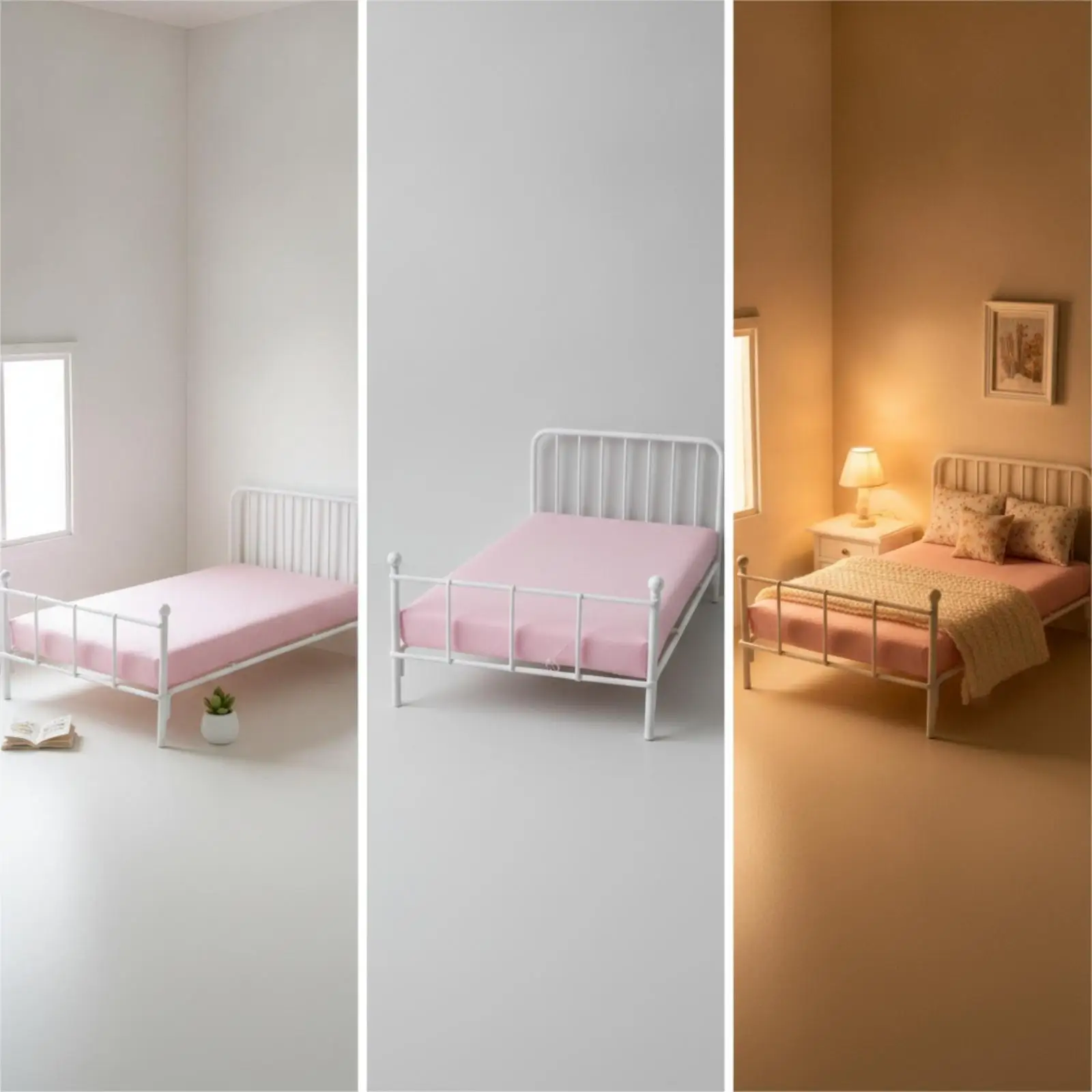 1:12 Scale Bed Removable Dollhouse Bed with Mattress Metal Furniture for