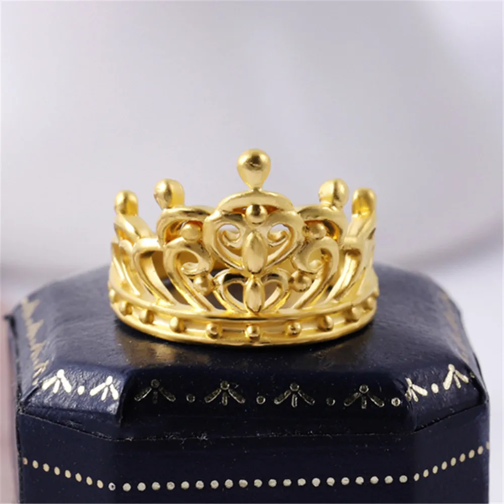 Pure 24K 999 Yellow Gold Women Lucky Crown Ring US Size:4-10