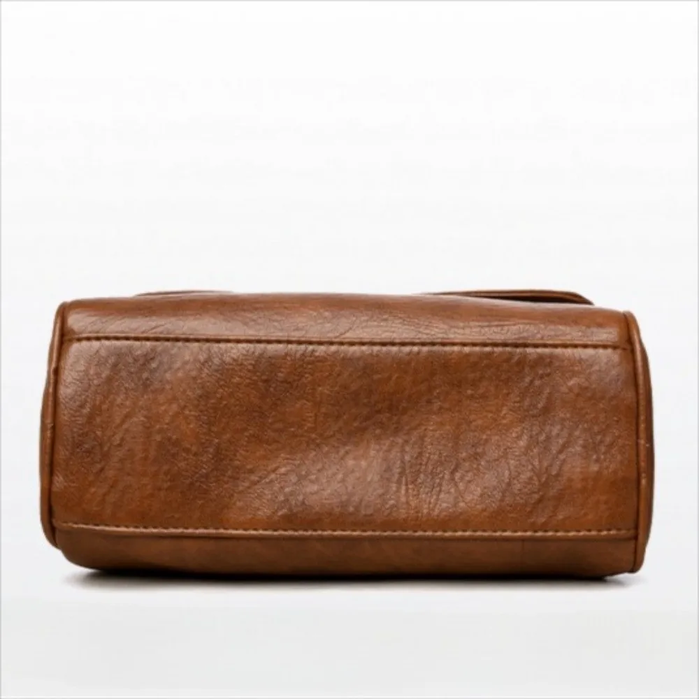 

Retro Leather Crossbody Bag Flap Design Solid Color Oil Wax Leather Bag Adjustable Strap Multi-pocket Shoulder Bag For Women