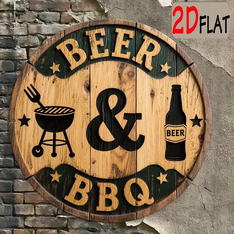 CIFBUY Vintage American Style Aluminum Wall Art Waterproof Rustproof BBQ Beer Tin Sign for Patio Backyard Garage Bar Decor